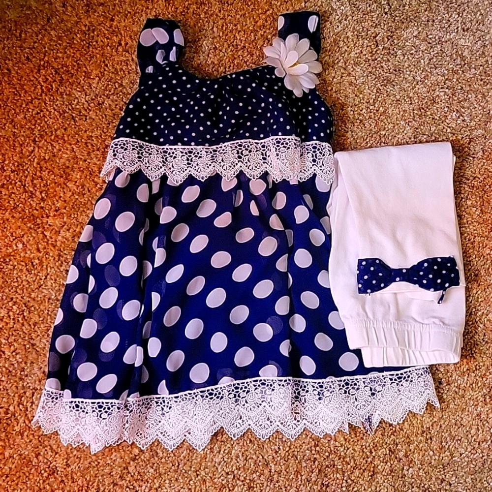 Boutique 4T polka dot dress with lace detail and matching capris.